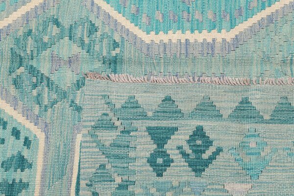 Kilim Afghanistan Cornice Acquamarina Turchese Lavanda Bianco 155x209 Cm