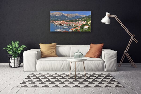 Quadro su tela Paesaggio del mare della montagna della città 100x50 cm