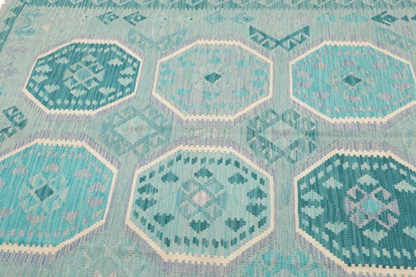 Kilim Afghanistan Cornice Acquamarina Turchese Lavanda Bianco 155x209 Cm