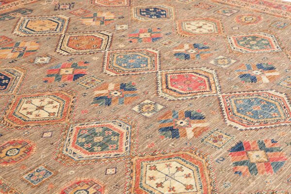 Tribal Pakistan Cornice Grigio Tortora Rosso Terracotta Blu Zaffiro Giallo Ocra 277x370 Cm