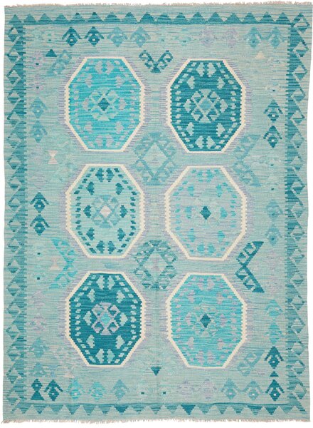 Kilim Afghanistan Cornice Acquamarina Turchese Lavanda Bianco 155x209 Cm