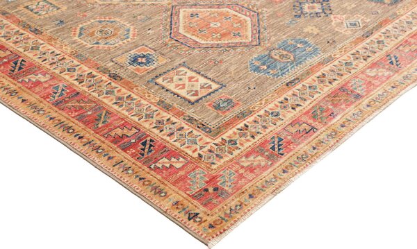 Tribal Pakistan Cornice Grigio Tortora Rosso Terracotta Blu Zaffiro Giallo Ocra 277x370 Cm