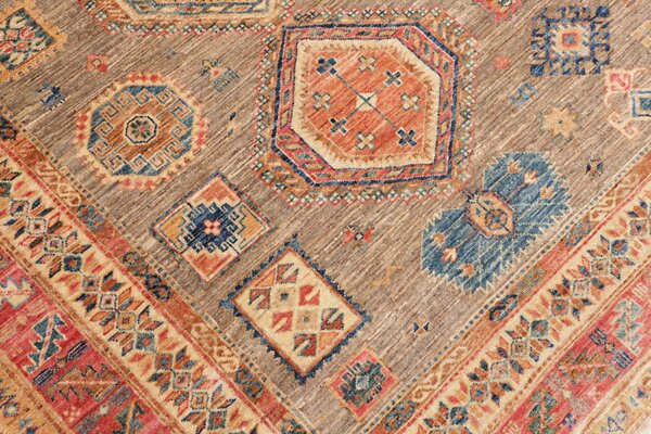Tribal Pakistan Cornice Grigio Tortora Rosso Terracotta Blu Zaffiro Giallo Ocra 277x370 Cm