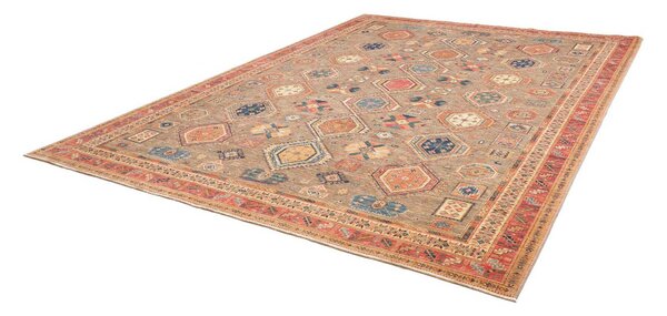 Tribal Pakistan Cornice Grigio Tortora Rosso Terracotta Blu Zaffiro Giallo Ocra 277x370 Cm