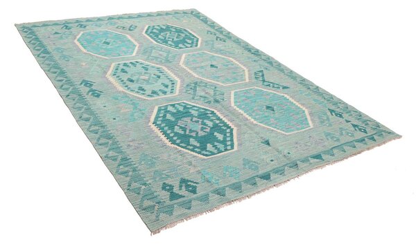 Kilim Afghanistan Cornice Acquamarina Turchese Lavanda Bianco 155x209 Cm