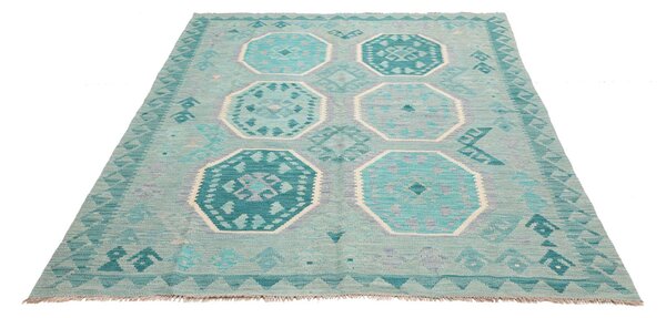 Kilim Afghanistan Cornice Acquamarina Turchese Lavanda Bianco 155x209 Cm