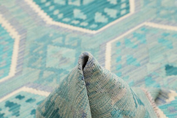 Kilim Afghanistan Cornice Acquamarina Turchese Lavanda Bianco 155x209 Cm