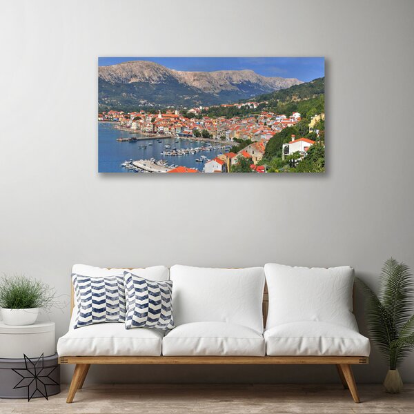 Quadro su tela Paesaggio del mare della montagna della città 100x50 cm