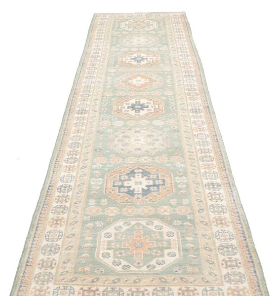 Kazak Afghanistan Cornice Azzurro Tenue Crema 83x354 cm