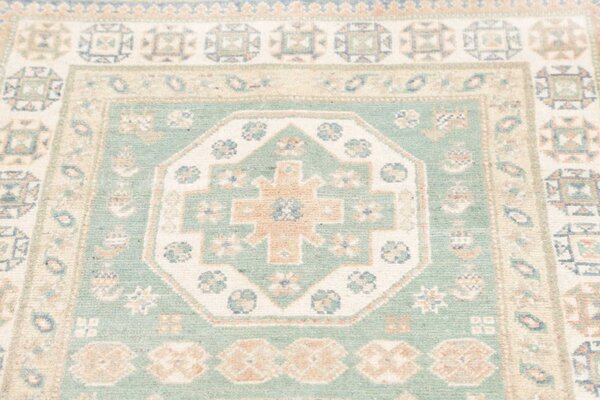 Kazak Afghanistan Cornice Azzurro Tenue Crema 83x354 cm