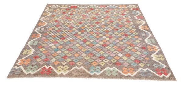 Kilim Afghanistan Astratto Grigio Terra Multi Colore Arcobaleno Pastello 156x193 Cm