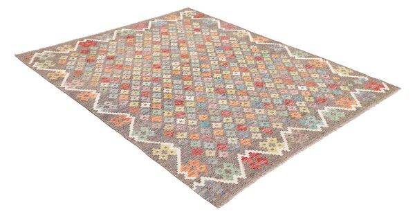 Kilim Afghanistan Astratto Grigio Terra Multi Colore Arcobaleno Pastello 156x193 Cm