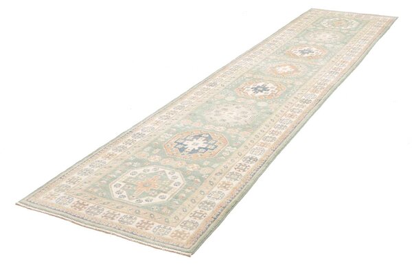 Kazak Afghanistan Cornice Azzurro Tenue Crema 83x354 cm