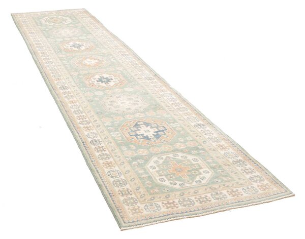 Kazak Afghanistan Cornice Azzurro Tenue Crema 83x354 cm