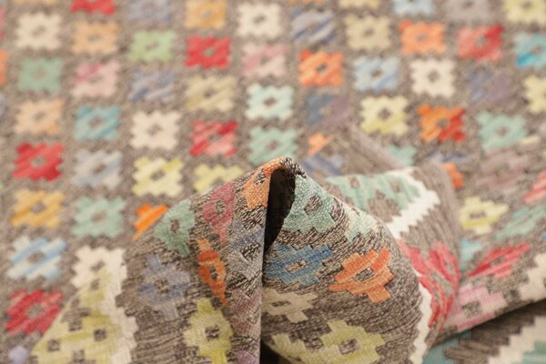 Kilim Afghanistan Astratto Grigio Terra Multi Colore Arcobaleno Pastello 156x193 Cm