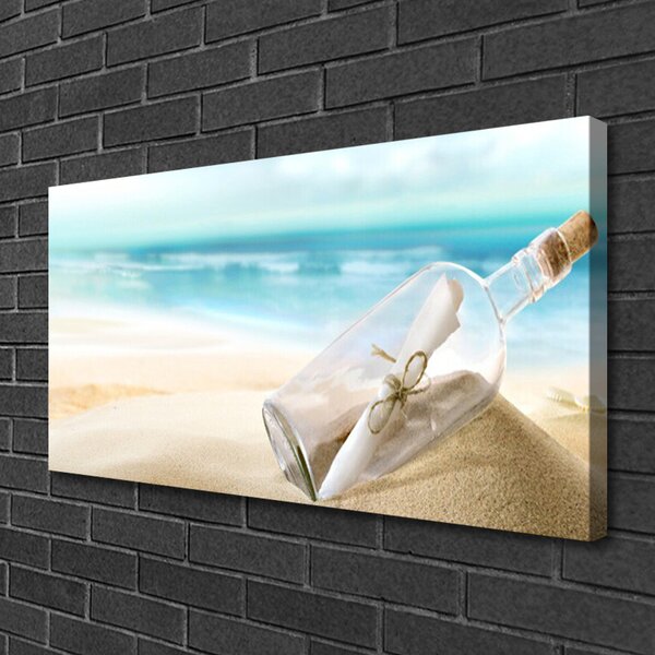 Quadro su tela Lettera d'arte della bottiglia da spiaggia 100x50 cm