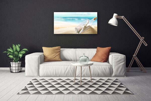 Quadro su tela Lettera d'arte della bottiglia da spiaggia 100x50 cm