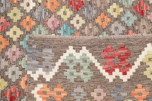 Kilim Afghanistan Astratto Grigio Terra Multi Colore Arcobaleno Pastello 156x193 Cm