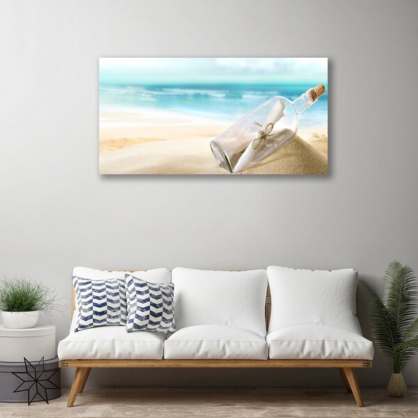 Quadro su tela Lettera d'arte della bottiglia da spiaggia 100x50 cm