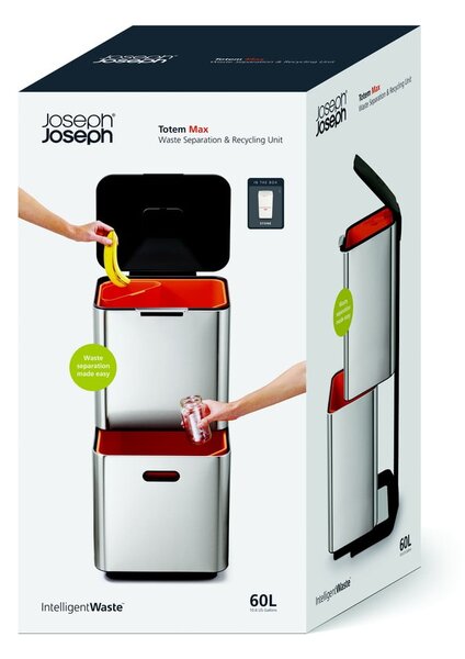 Bidone in acciaio beige per rifiuti differenziati 60 l Totem Max - Joseph Joseph