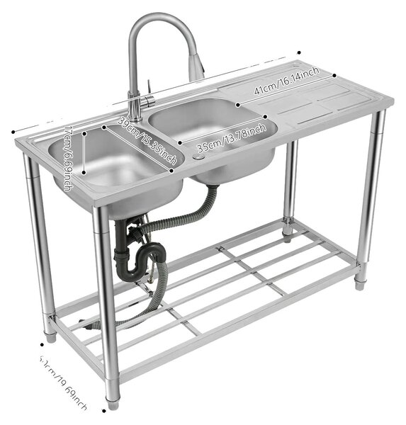 Lavello da cucina con due vasche, rubinetto girevole a 360°, acciaio inossidabile resistente, colore argento