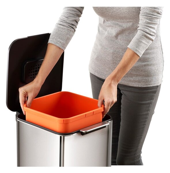 Bidone in acciaio per rifiuti differenziati in argento 40 l Totem Compact - Joseph Joseph