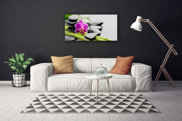 Stampa quadro su tela pietre di fiori di bambù art 100x50 cm