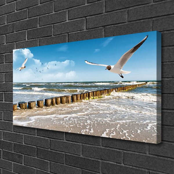 Quadro su tela Paesaggio del mare dei gabbiani 100x50 cm