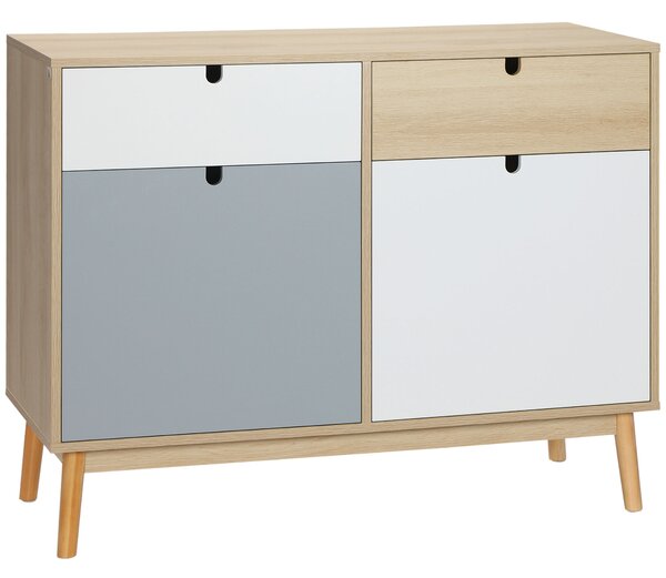 HOMCOM Mobile Multiuso Stile Nordico, Armadietto Due Ante con Cassetti per Cucina e Ingresso, 100x40x79.5cm, Multicolore