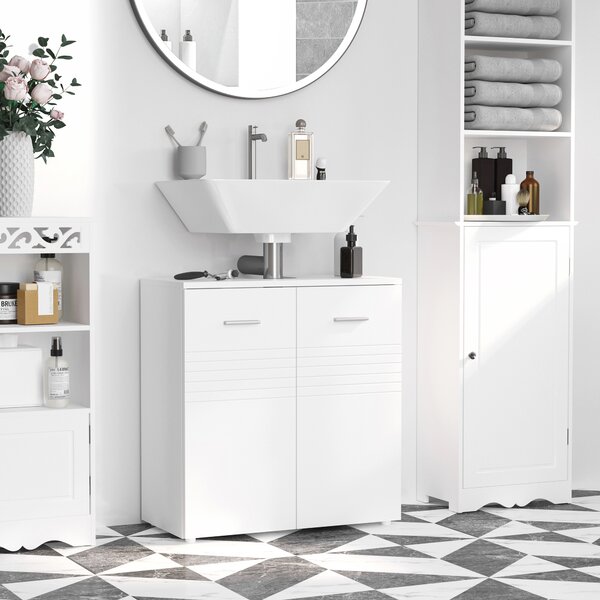 Kleankin Mobile Sottolavabo per Bagno a 2 Ante, Armadietto Salvaspazio per Lavandino in Legno con Mensola Regolabile, Bianco|Aosom