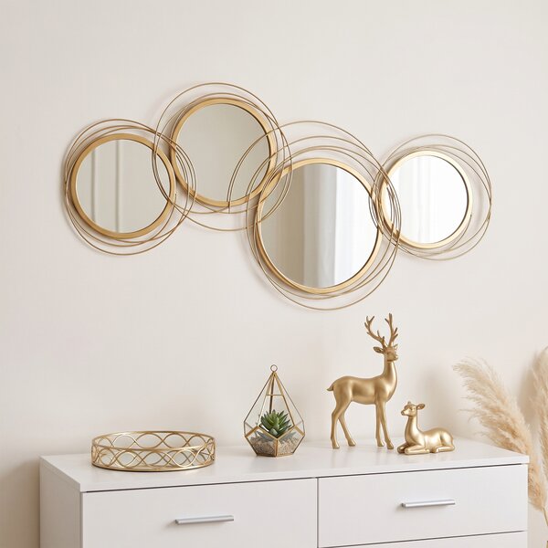 HOMCOM Decorazione Murale 3D in Metallo, Wall Art a Cerchi con Specchi 107x56cm, Oro|Aosom