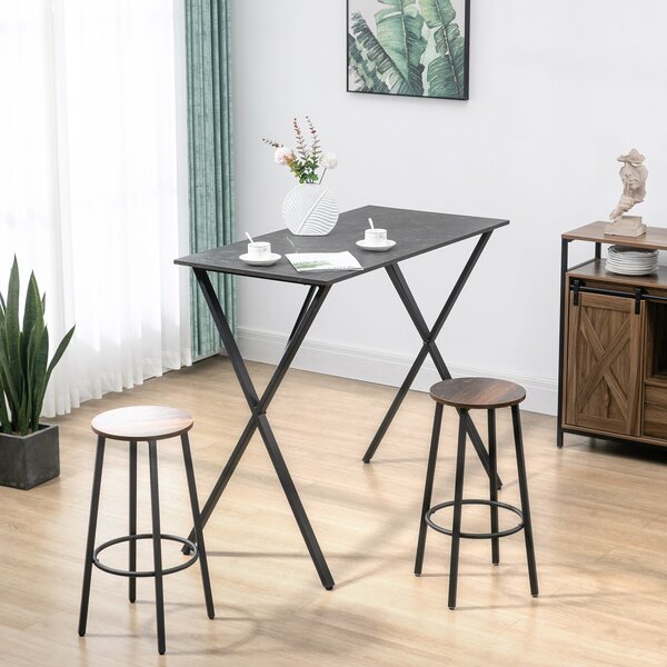 HOMCOM Bancone Bar e Tavolo Alto Stile Moderno Industriale Effetto Marmo Tavolo in Legno e Acciaio 120x60x102 cm Nero|Aosom