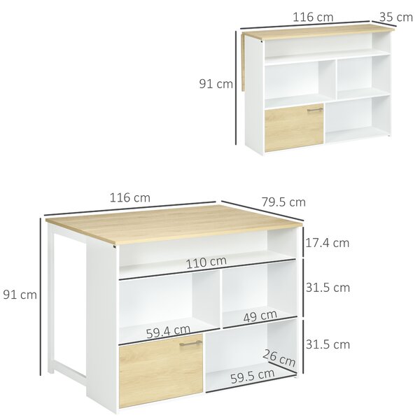 HOMCOM Tavolo da Bar Moderno in MDF per 2 Persone con 4 Ripiani Aperti e Armadietto, 116x79.5x91 cm|Aosom