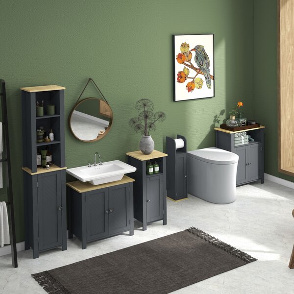 Kleankin Mobiletto Bagno Sottolavabo, Armadietto da Bagno, 3 Ripiani, Ripiano Interno Regolabile, 2 Ante, Grigio, 60x30x80.5cm | Aosom