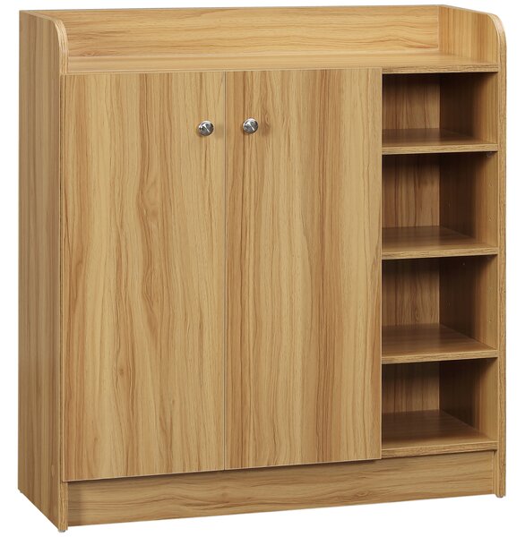 HOMCOM Armadio Scarpiera Salvaspazio e Moderno in Legno per 12 Paia di Scarpe con 4 Ripiani Aperti, 83x30x90 cm, Marrone Chiaro|Aosom