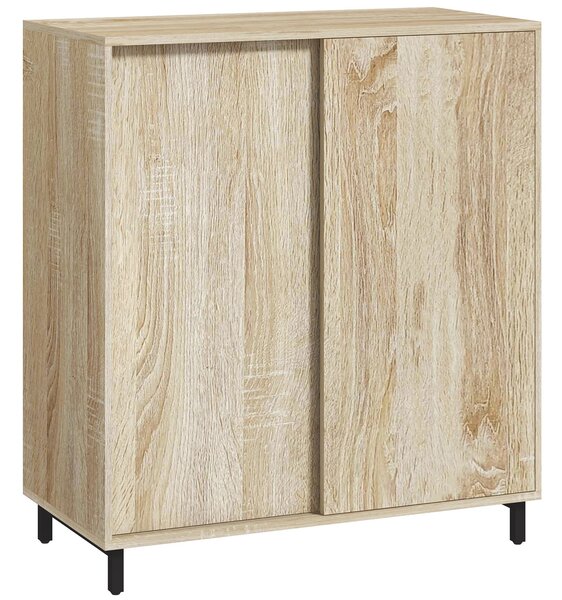 HOMCOM Scarpiera a 4 Livelli in Truciolato e Acciaio con Ripiani Regolabili, Anta Scorrevole, max 12 Paia, 80x40x93 cm, Color Legno | Aosom Italy