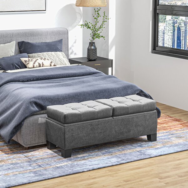 HOMCOM Cassapanca Contenitore in Tessuto con Imbottitura Trapuntata e Cerniera, per Fondoletto e ingresso, 116x41x47cm, Grigio|Aosom Italy