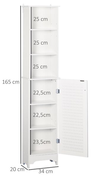 HOMCOM Colonna Bagno con Ripiano a 3 Livelli e Armadietto Chiuso, in MDF e Truciolato, 34x20x165 cm, Bianco|Aosom