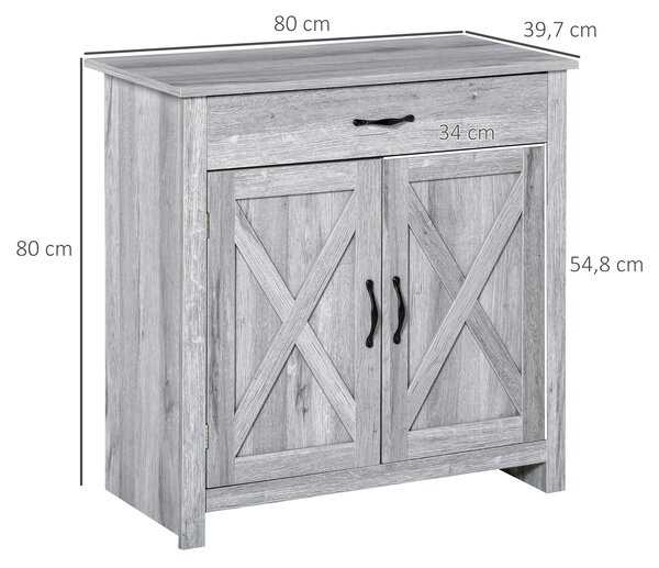 HOMCOM Credenza Cucina Country con Armadietto a 2 Ante e Cassetto, 80x39.7x80cm, Grigio|Aosom
