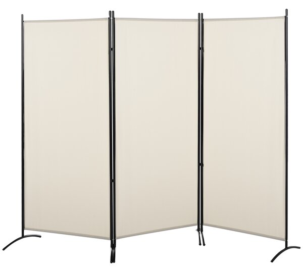 HOMCOM Paravento Separé da Interno a 3 Pannelli Pieghevole in Metallo e Poliestere, 253x50x182cm, Beige