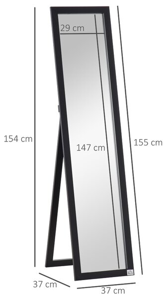 HOMCOM Specchio da Terra e Parete con Supporto Richiudibile in MDF Nero per Arredo Casa e Ufficio Design Elegante e Moderno|Aosom