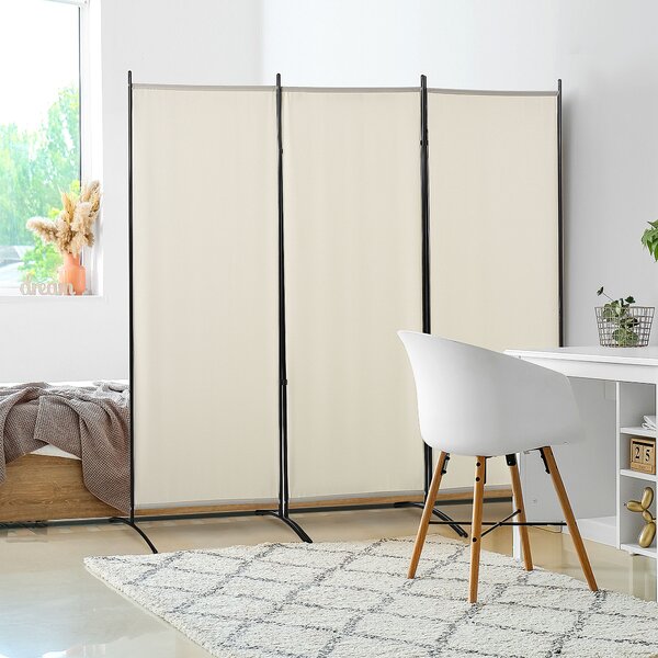 HOMCOM Paravento Separé da Interno a 3 Pannelli Pieghevole in Metallo e Poliestere, 253x50x182cm, Beige