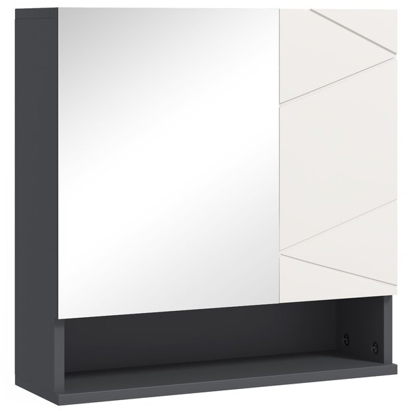Kleankin Armadietto Bagno a Parete con Specchiera a 2 Ante e Mensole Regolabili in Legno,4 scomparti e ripiano aperto, 55x17x55cm, Grigio|Aosom Italy