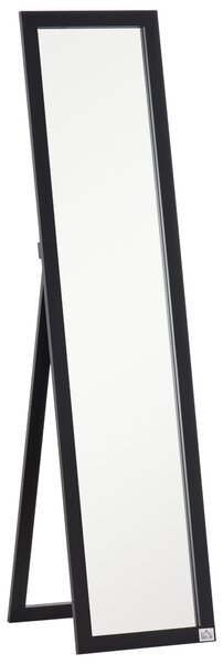 HOMCOM Specchio da Terra e Parete con Supporto Richiudibile in MDF Nero per Arredo Casa e Ufficio Design Elegante e Moderno|Aosom