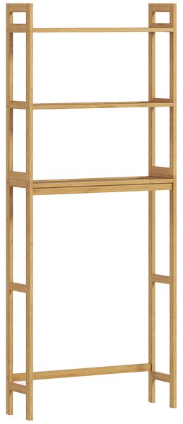Kleankin Mobile Sopra WC Salvaspazio a 3 Ripiani Aperti a Doghe, in Bambù, 68x20x165 cm, color Bambù|Aosom