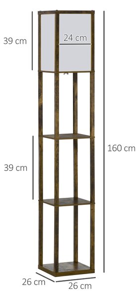 HOMCOM Lampada da Terra con 3 Mensole Integrate, Attacco E27 Potenza 40W, 26x26x160cm, Colore Legno