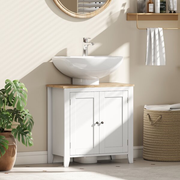 Kleankin Mobile Sottolavabo Bagno a U con Ripiano Regolabile Interno, in MDF, 60x30x60 cm, Bianco e color Legno|Aosom