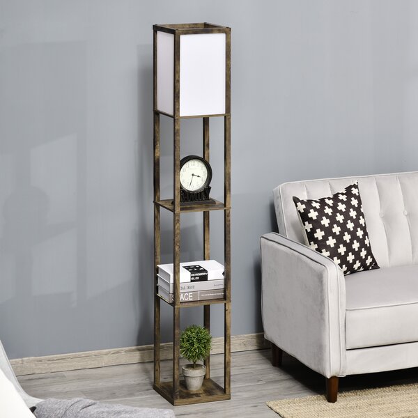 HOMCOM Lampada da Terra con 3 Mensole Integrate, Attacco E27 Potenza 40W, 26x26x160cm, Colore Legno