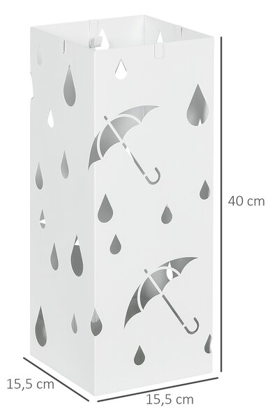 HOMCOM Portaombrelli in Metallo con 4 Ganci e Vaschetta Raccogligocce, 15.5x15.5x41cm, Bianco