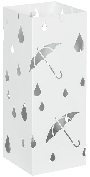 HOMCOM Portaombrelli in Metallo con 4 Ganci e Vaschetta Raccogligocce, 15.5x15.5x41cm, Bianco